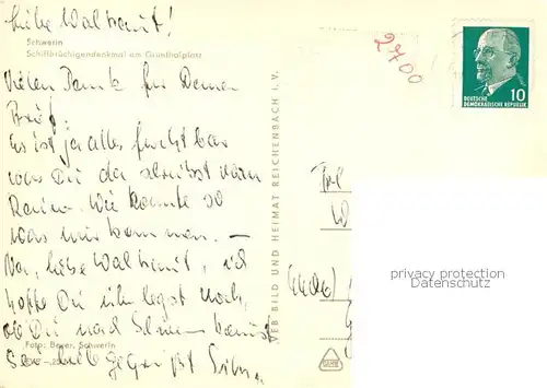 AK / Ansichtskarte Schwerin__Mecklenburg Schiffbruechigendenkmal am Grunthalplatz Brunnen 