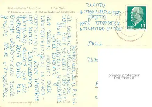 AK / Ansichtskarte Bad_Gottleuba Berggiesshuebel Motiv am Markt Klinik Sanatorium Kirche Blindenheim Bad