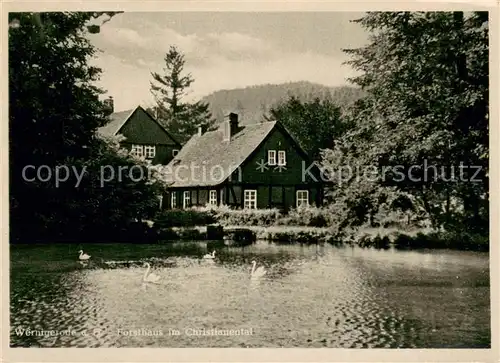 AK / Ansichtskarte Wernigerode_Harz Forsthaus im Christianental Schwanenteich Wernigerode Harz
