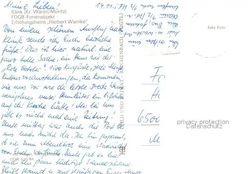 AK / Ansichtskarte Klink_Waren FDGB Ferienobjekt Erholungsheim Herbert Warnke Klink Waren