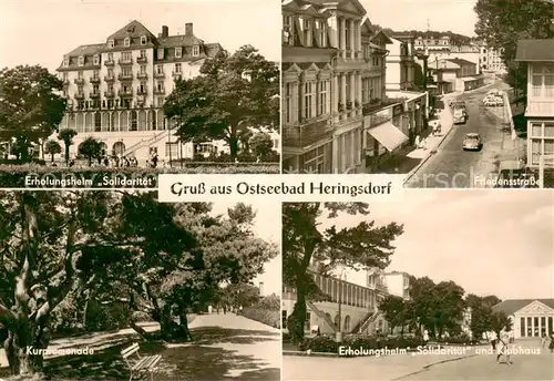 AK / Ansichtskarte Heringsdorf_Ostseebad_Usedom Erholungsheim Solidaritaet Friedensstrasse Kurpromenade Klubhaus Heringsdorf_Ostseebad