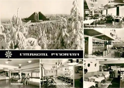 AK / Ansichtskarte Oberhof_Thueringen Interhotel Panorama Restaurant Kaminhalle Jaegerbaude Schwimmbad Winterlandschaft Oberhof Thueringen