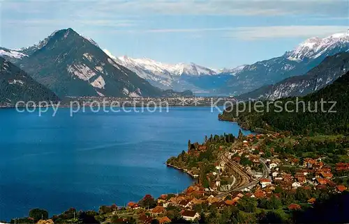 AK / Ansichtskarte Leissigen_Thunersee Fliegeraufnahme mit Harder und Interlaken 