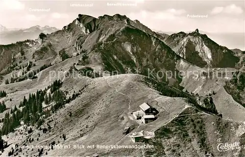 AK / Ansichtskarte Brauneckhuette_1555m_Benediktenwand Berghaus Blick auf Benediktenwandgebiet Bergwelt 