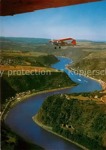 AK / Ansichtskarte St_Goarshausen Loreley Felsen Rhein Motorflugzeug St_Goarshausen