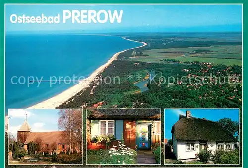 AK / Ansichtskarte Prerow_Ostseebad Panorama Fischland Darss Zingst Fliegeraufnahme Kirche Wohnhaeuser Reetdach Prerow_Ostseebad