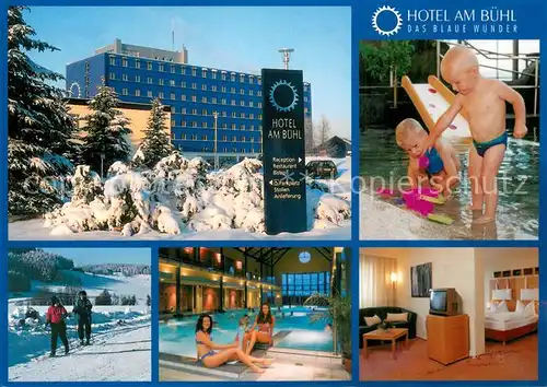 AK / Ansichtskarte Eibenstock Hotel am Buehl Hallenbad Fremdenzimmer Winterlandschaft Wintersport Eibenstock