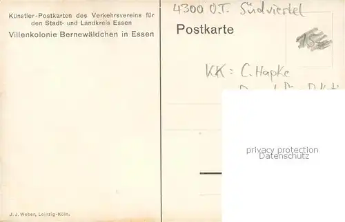 AK / Ansichtskarte Essen__Ruhr Kuenstlerkarte C. Hapke Villenkolonie Bernewaeldchen Suedviertel 