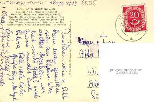 AK / Ansichtskarte Nierstein_Rhein Rhein Hotel Aussenansicht Nierstein_Rhein
