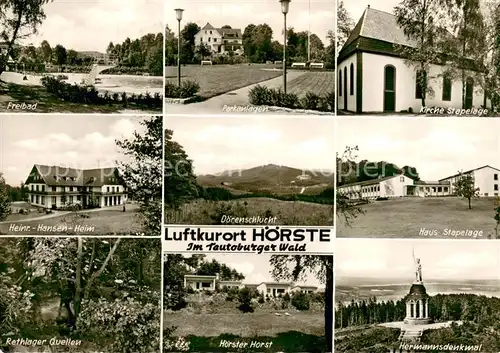 AK / Ansichtskarte Hoerste_Lippe Parkanlagen Freibad Kirche Stapelage Doerenschlucht Hermannsdenkmal Hoerste_Lippe