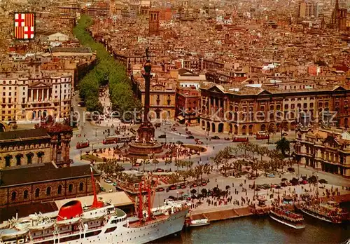 AK / Ansichtskarte Barcelona_Cataluna Puerto Monumento a Colon y vista parcial de la Ciudad Barcelona Cataluna