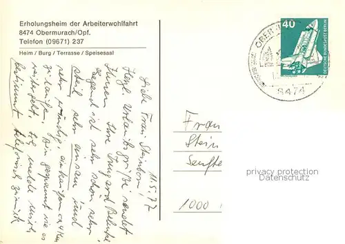 AK / Ansichtskarte Obermurach Heim Burg Terrasse Speisesaal Obermurach
