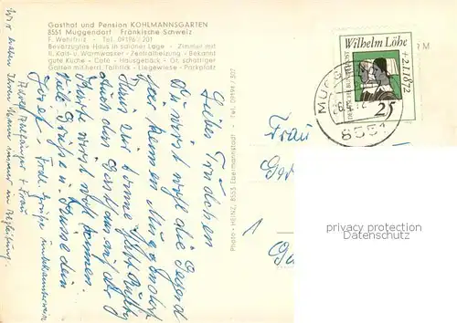 AK / Ansichtskarte Muggendorf_Fraenkische_Schweiz Gasthof Kohlmannsgarten Terrasse Gastraum Panorama Muggendorf_Fraenkische