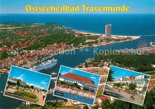 AK / Ansichtskarte Travemuende_Ostseebad Fliegeraufnahme Strandpromenade Casino Vorderreihe Travemuende_Ostseebad