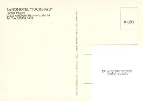 AK / Ansichtskarte Altdoebern Landhotel Fuchsbau Zimmer Gaststube Bar Altdoebern