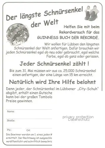 AK / Ansichtskarte Luebben_Spreewald City Schuhhaus Luebben Der laengste Schnuersenkel der Welt Luebben Spreewald