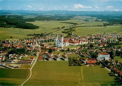 AK / Ansichtskarte Ottobeuren Fliegeraufnahme mit Kloster und Allgaeuer Hochgebirge Ottobeuren