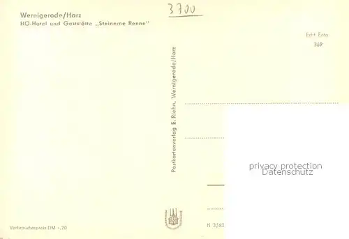 AK / Ansichtskarte Wernigerode_Harz HO Hotel und Gaststaette Steinerne Renne Wernigerode Harz