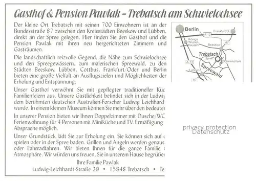 AK / Ansichtskarte Trebatsch Gasthof Pension Pawlak am Schwielochsee Bootsanlegestelle Trebatsch