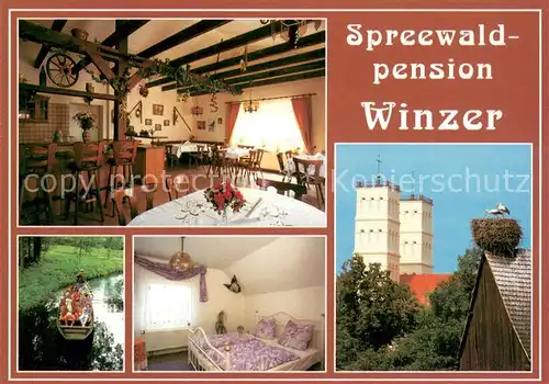AK / Ansichtskarte Straupitz Spreewaldpension Winzer Gaststube Bootspartie Zimmer Storchennest Straupitz