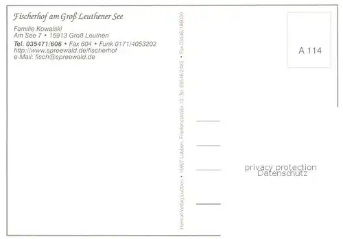 AK / Ansichtskarte Gross_Leuthen Fischerhof am Gross Leuthener See Pension am See Details Gross_Leuthen