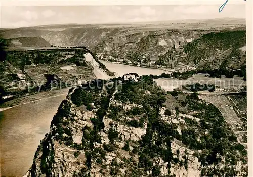 AK / Ansichtskarte St_Goarshausen Fliegeraufnahme mit Loreley am Rhein St_Goarshausen