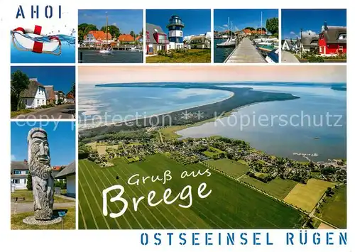 AK / Ansichtskarte Breege_Ruegen Orts und Teilansichten Leuchtturm Bootssteg Monument Fliegeraufnahme Breege Ruegen