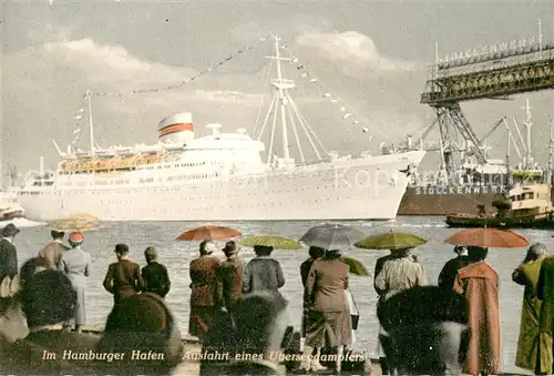 AK / Ansichtskarte Hamburg Ausfahrt eines ueberseedampfers im Hamburger Hafen Hamburg