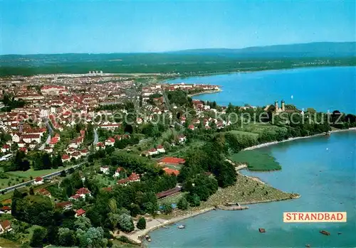 AK / Ansichtskarte Friedrichshafen_Bodensee Fliegeraufnahme mit Strandbad Friedrichshafen Bodensee