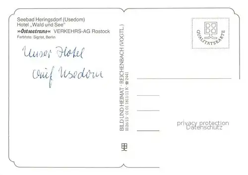 AK / Ansichtskarte Heringsdorf_Ostseebad_Usedom Hotel Wald und See Heringsdorf_Ostseebad