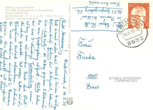 AK / Ansichtskarte Grafengehaig Gasthof zum Rehbachtal Gartenterrasse Baechlein Grafengehaig