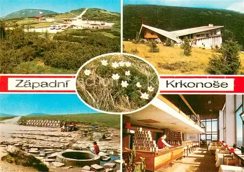 AK / Ansichtskarte Zapadni_Krkonose Zlate navrsi s Vrbatovou boudou a Kotlem Pramen Labe se znaky mest kterymi Labe proteka Labska bouda 