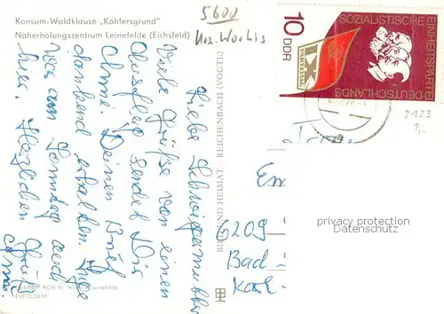 AK / Ansichtskarte Leinefelde Worbis Konsum Waldklause Koehlersgrund Gastraeume Leinefelde Worbis