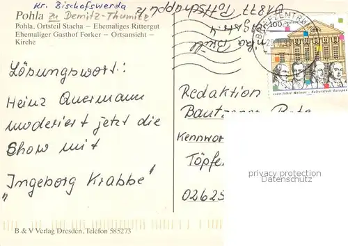 AK / Ansichtskarte Pohla_Stacha Ehem Rittergut Ehem Gasthof Forker Ortsansicht Kirche Pohla_Stacha