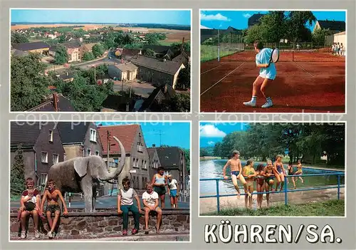 AK / Ansichtskarte Kuehren_Wurzen Blick vom Kirchturm Wappentier Marktplatz Tennisplatz Freibad Kuehren Wurzen