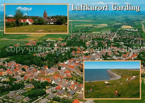 AK / Ansichtskarte Garding Luftkurort Fliegeraufnahme Motiv mit Kirche Promenade Kueste Garding