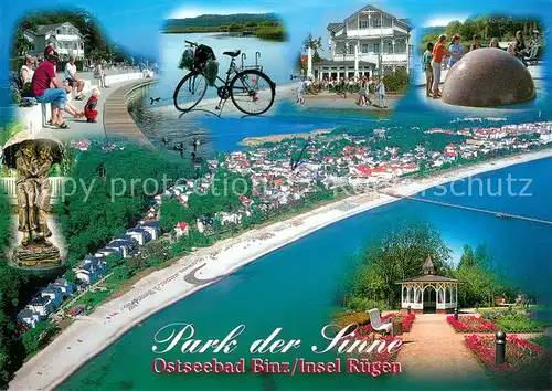 AK / Ansichtskarte Binz_Ruegen Park der Sinne Promenade Hotel Brunnenfigur Strand Fliegeraufnahme Binz_Ruegen