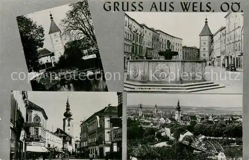 AK / Ansichtskarte Wels Motive Innenstadt Kirche Brunnen Stadtpanorama Wels