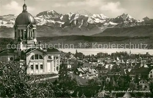 AK / Ansichtskarte Zuerich_ZH Kreuzkirche und Glarner Alpen Zuerich_ZH