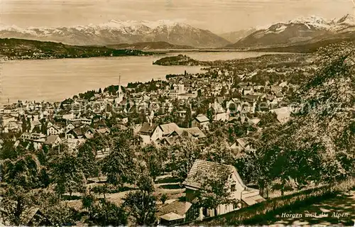 AK / Ansichtskarte Horgen_ZH Panorama mit den Alpen Horgen_ZH