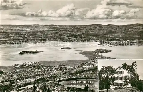 AK / Ansichtskarte Luegeten_Pfaeffikon_SZ Restaurant Luegeten mit Zuerichsee Luegeten_Pfaeffikon_SZ
