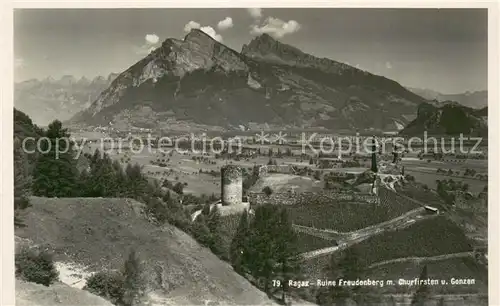 AK / Ansichtskarte Ragaz_Bad_SG Ruine Freudenberg mit Churfirsten und Gonzen 
