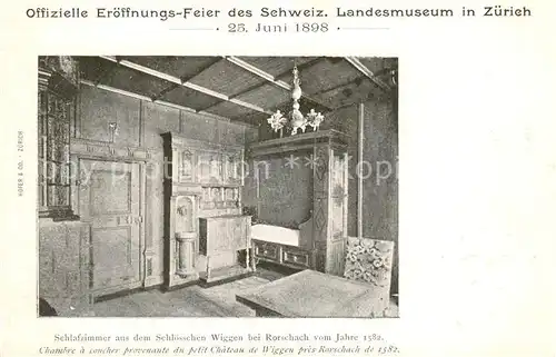 AK / Ansichtskarte Zuerich_ZH Schlafzimmer aus dem Schloesschen Wiggen bei Rorschach um 1582 Zuerich_ZH