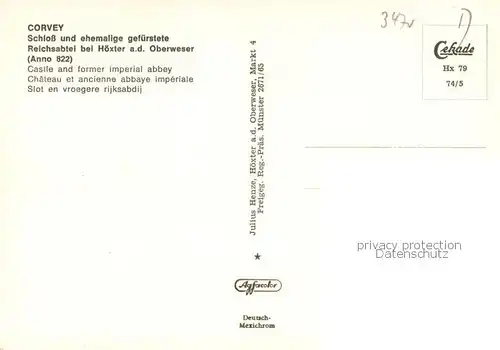 AK / Ansichtskarte Corvey Schloss und ehem Reichsabtei bei Hoexter Fliegeraufnahme Corvey