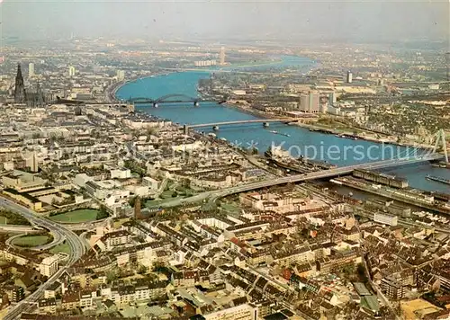 AK / Ansichtskarte Koeln__Rhein Rheinblick mit Dom und Severinsbruecke Deutzer Bruecke Hohenzollernbruecke und Zoobruecke Fliegeraufnahme 