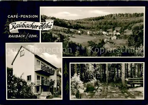 AK / Ansichtskarte Raubach_Odenwald Cafe Pension Raubacher Hoehe Panorama Waldpartie Raubach Odenwald