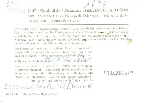 AK / Ansichtskarte Raubach_Odenwald Cafe Pension Raubacher Hoehe Panorama Waldpartie Raubach Odenwald