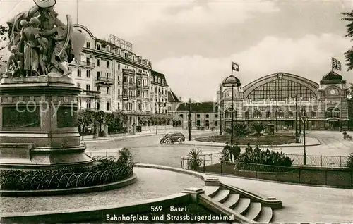 AK / Ansichtskarte Basel_BS Bahnhofplatz und Strassburgerdenkmal Basel_BS