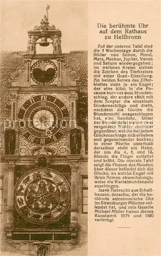 AK / Ansichtskarte Heilbronn_Neckar Die beruehmte Uhr auf dem Rathaus zu Heilbronn Heilbronn Neckar