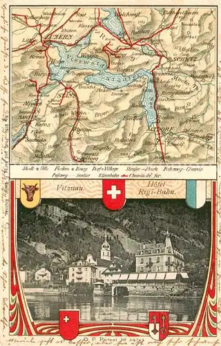 AK / Ansichtskarte Vitznau_Witznau_Vierwaldstaettersee_LU Hotel Rigi Bahn Gebietskarte 